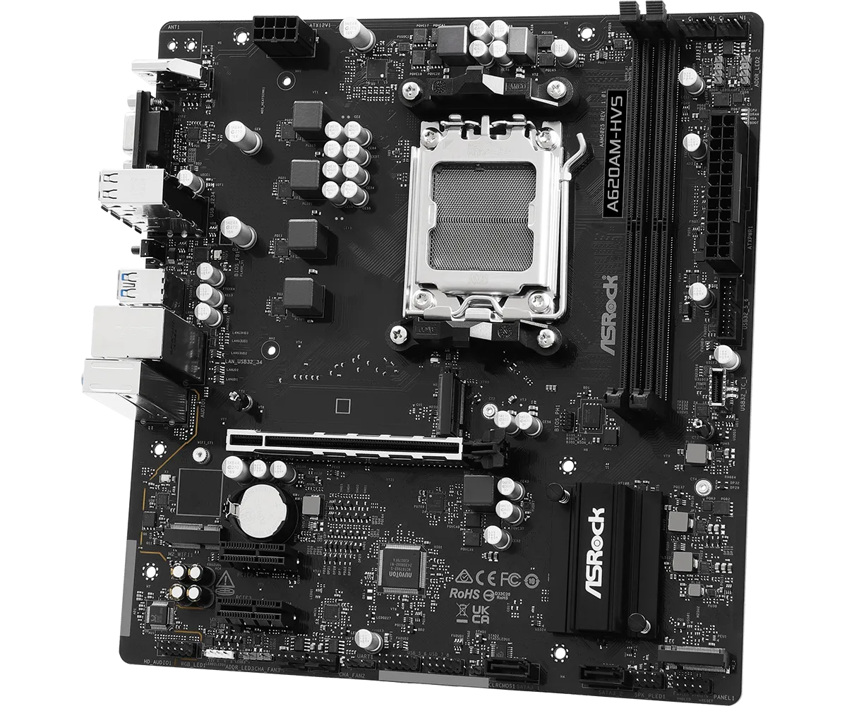 Материнская плата ASRock A620AM-HVS AM5 2xDDR5 2xSATA3 RAID 2xM.2 D-Sub HDMI mATX