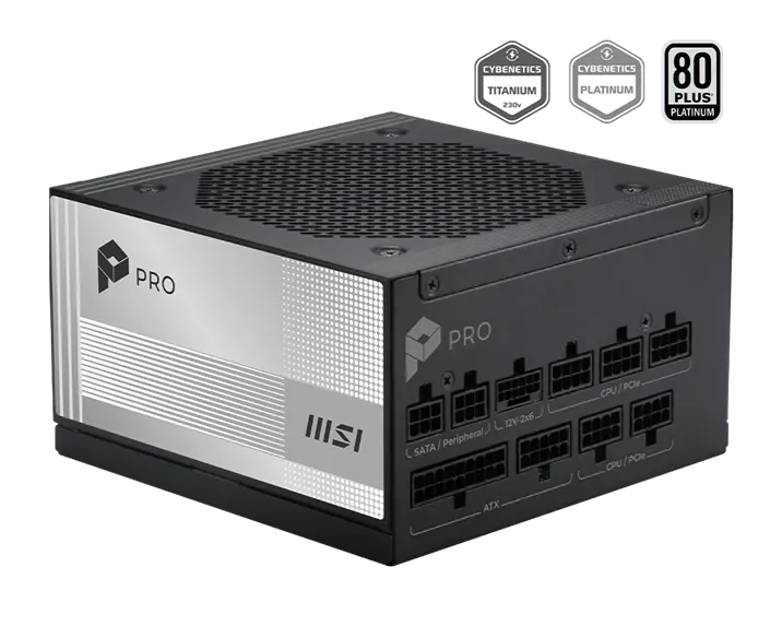 Блок питания MSI  850W, PRO A850PL PCIE5, Full Modular, ATX, 80+ PLATINUM, >92%, Fan 120mm, Черный