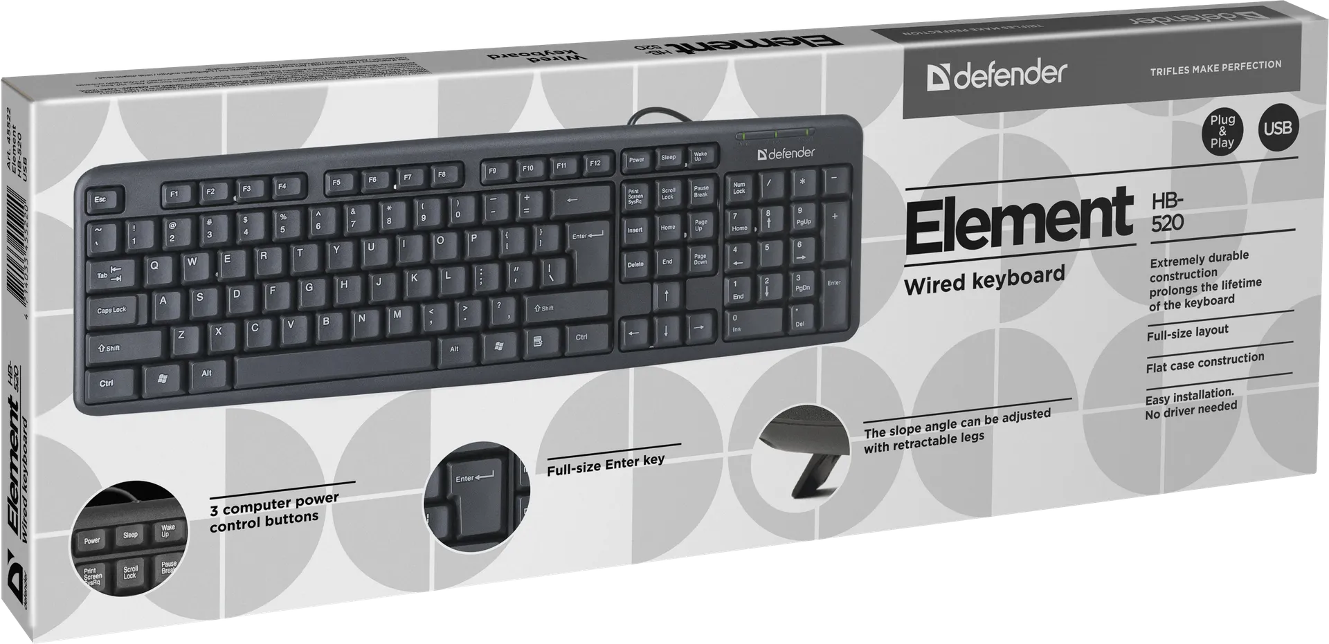 Клавиатура Defender Element HB-520 B (Черный), USB, ENG/RUS/KAZ,стандарт