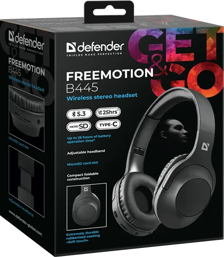 Наушники с микрофоном Defender FreeMotion B445 черный