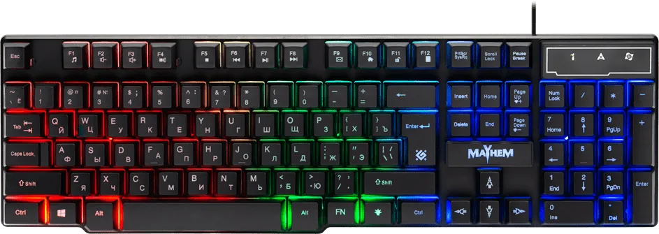 Клавиатура проводная игровая Defender Mayhem GK-360DL, ENG/RUS, USB, RGB подсветка, НОВИНКА!