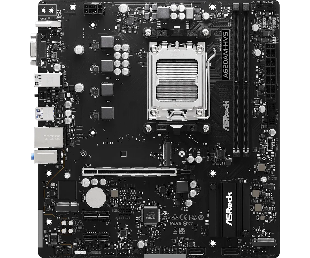Материнская плата ASRock A620AM-HVS AM5 2xDDR5 2xSATA3 RAID 2xM.2 D-Sub HDMI mATX