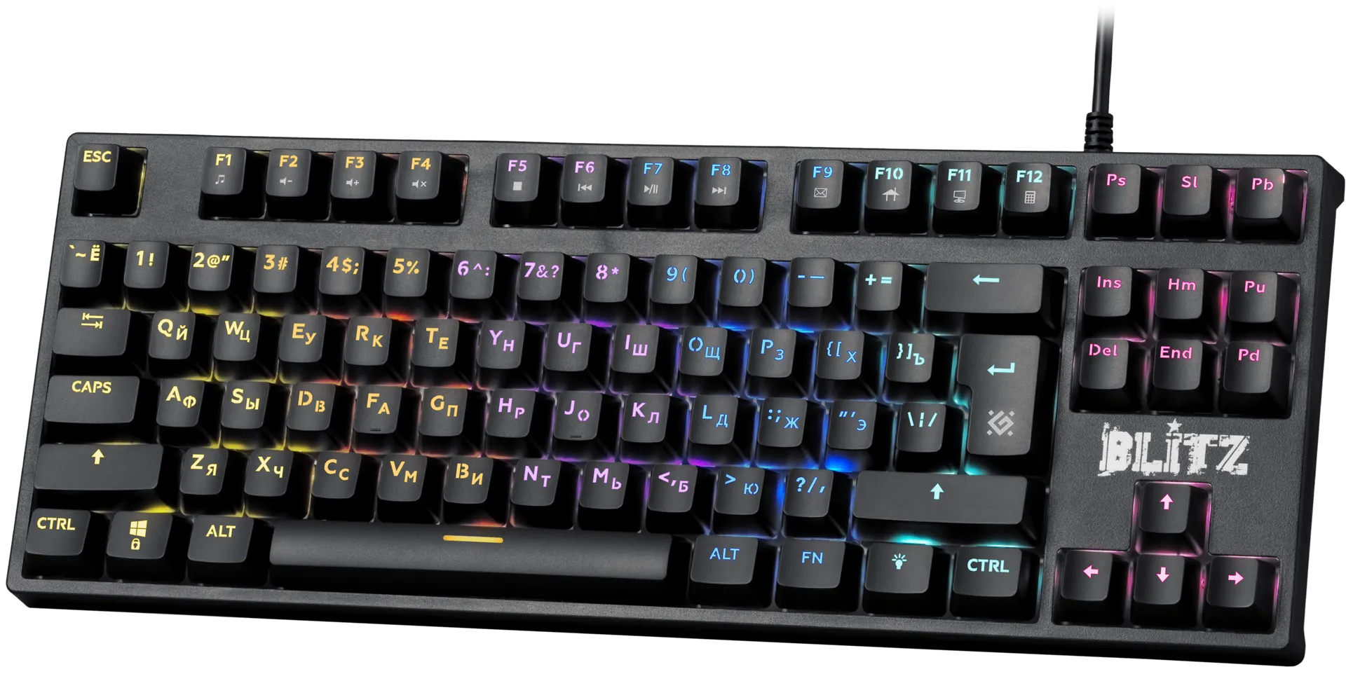 Клавиатура проводная игровая механическая Defender Blitz GK-240L RU,Rainbow (Черный), USB, ENG/RU, Н
