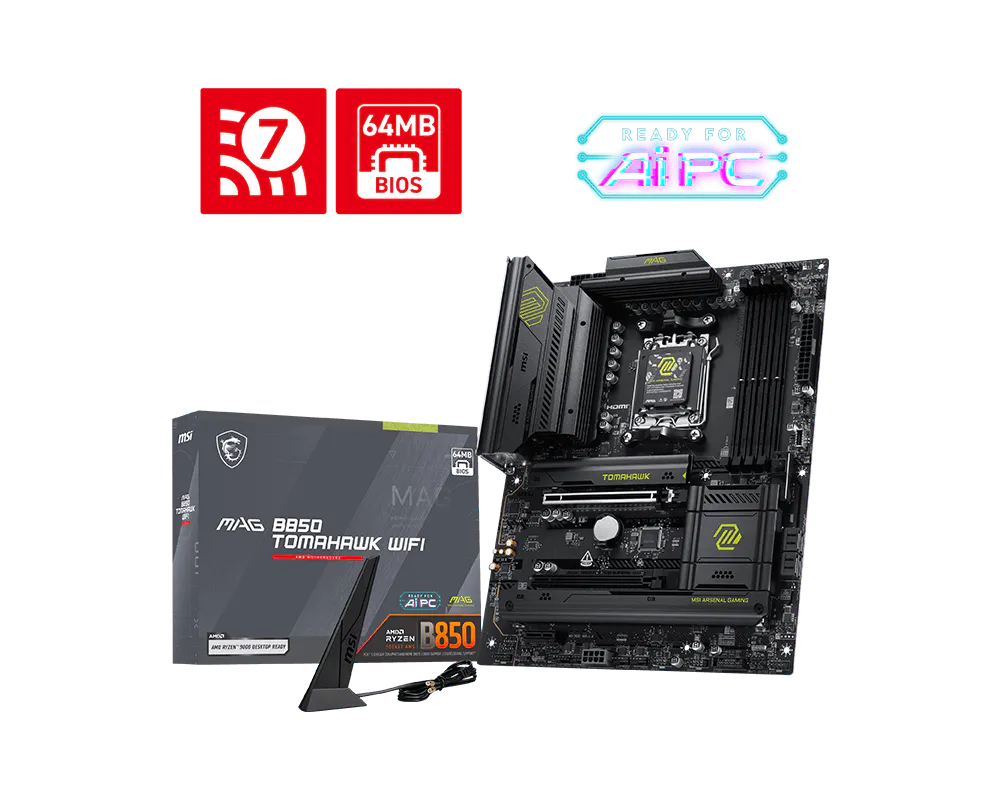Материнская плата MSI MAG B850 TOMAHAWK WIFI AM5 B850 4xDDR5 4xSATA6G RAID 3xM.2 1xHDMI 2xType-C ATX