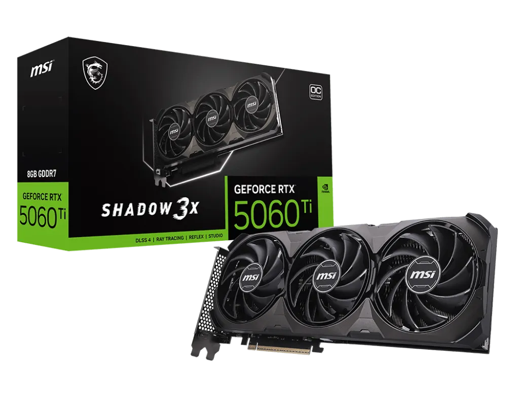 Видеокарта MSI GeForce RTX 5060 Ti 8G SHADOW 3X OC CLASSIC, 8Gb GDDR7 128-bit HDMI 3xDP G506T-8S3CA