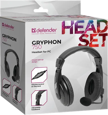 Наушники с микрофоном Defender Gryphon HN-750 Black Регулят. громк., 2м кабель