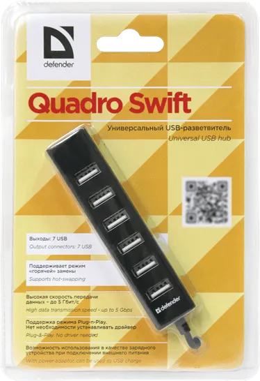7-портовый мини-разветвитель USB 2.0 Defender Quadro Swift, НОВИНКА!
