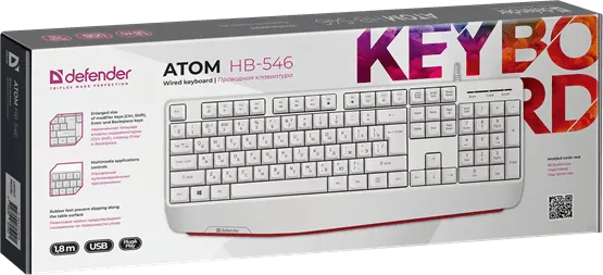 Клавиатура USB Defender Atom HB-546 белый
