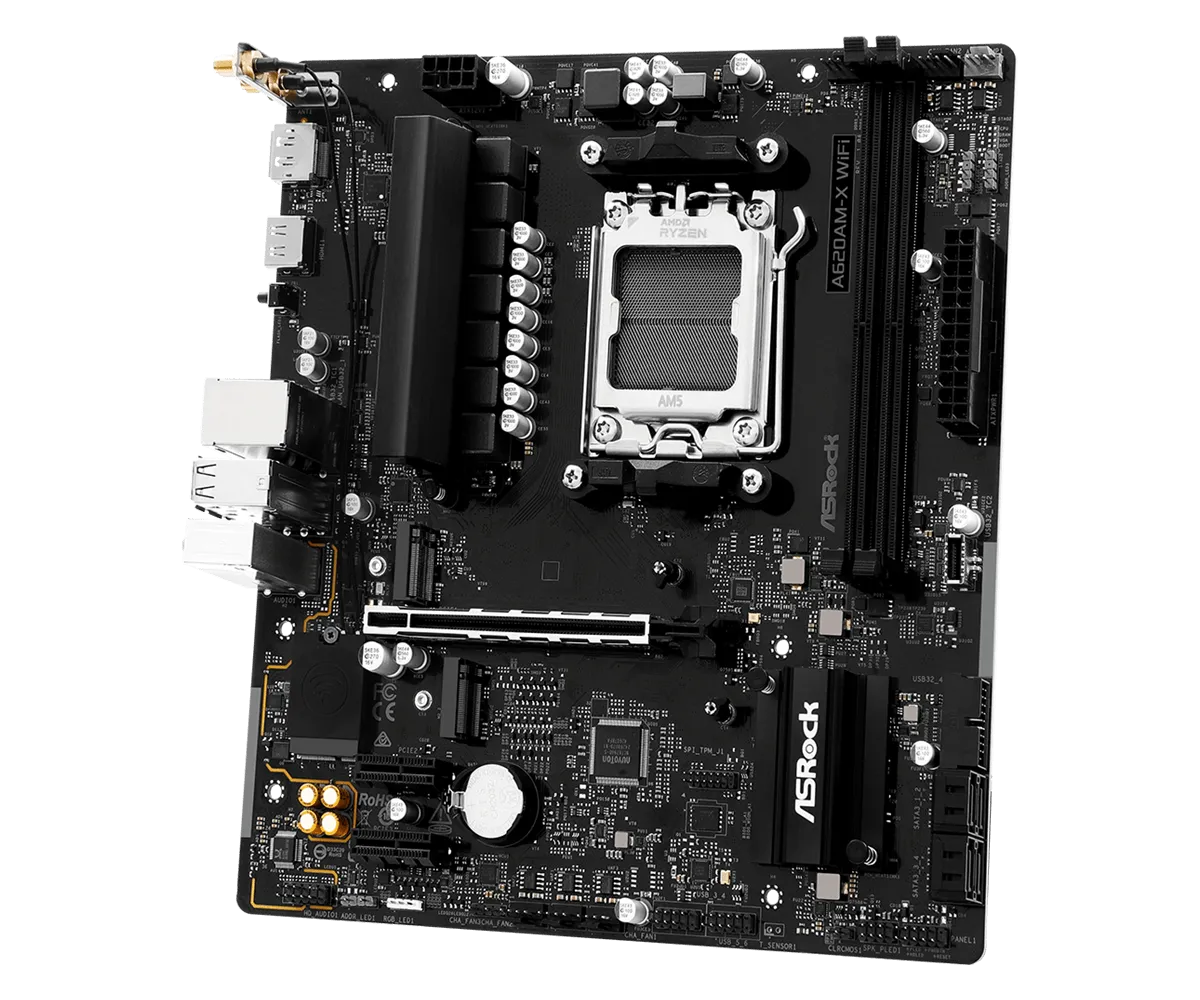 Материнская плата ASRock A620AM-X WIFI AM5 2xDDR5 4xSATA3 RAID 2xM.2 WiFi6E Type-C HDMI DP mATX