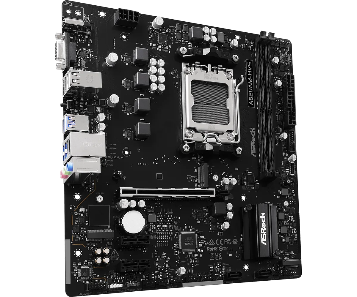 Материнская плата ASRock A620AM-HVS AM5 2xDDR5 2xSATA3 RAID 2xM.2 D-Sub HDMI mATX