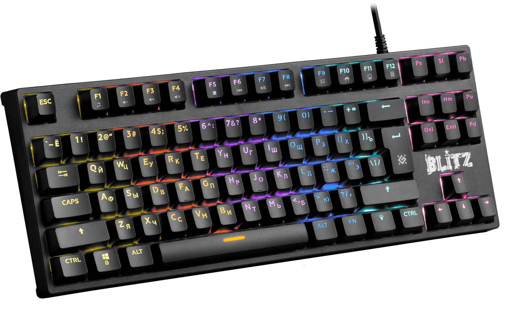 Клавиатура проводная игровая механическая Defender Blitz GK-240L RU,Rainbow (Черный), USB, ENG/RU, Н