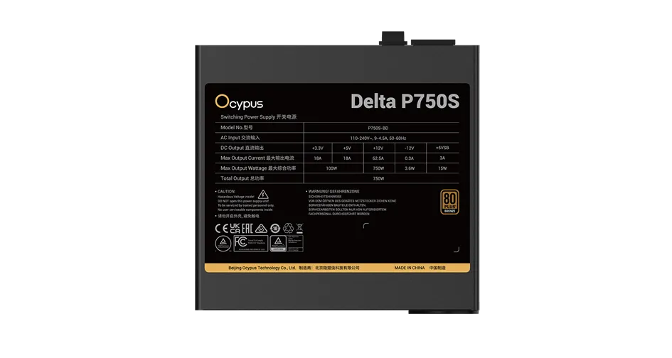 Блок питания Ocypus  750W, Delta P750S, Non modular, 80+ BRONZE, Черный, Delta-P750S-BDFBK025X-EU