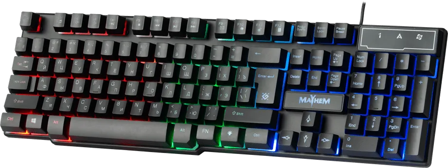 Клавиатура проводная игровая Defender Mayhem GK-360DL, ENG/RUS, USB, RGB подсветка, НОВИНКА!