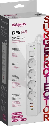 Сетевой фильтр Defender DFS 145 5м Белый