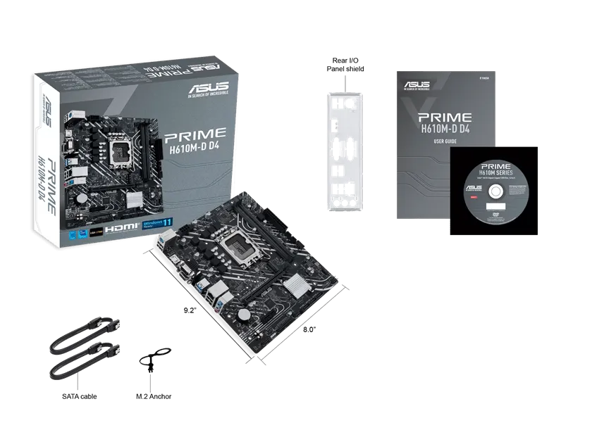 Материнская плата ASUS PRIME H610M-D D4, LGA1700 2xDDR4 4xSATA3 M.2 D-Sub HDMI COM mATX