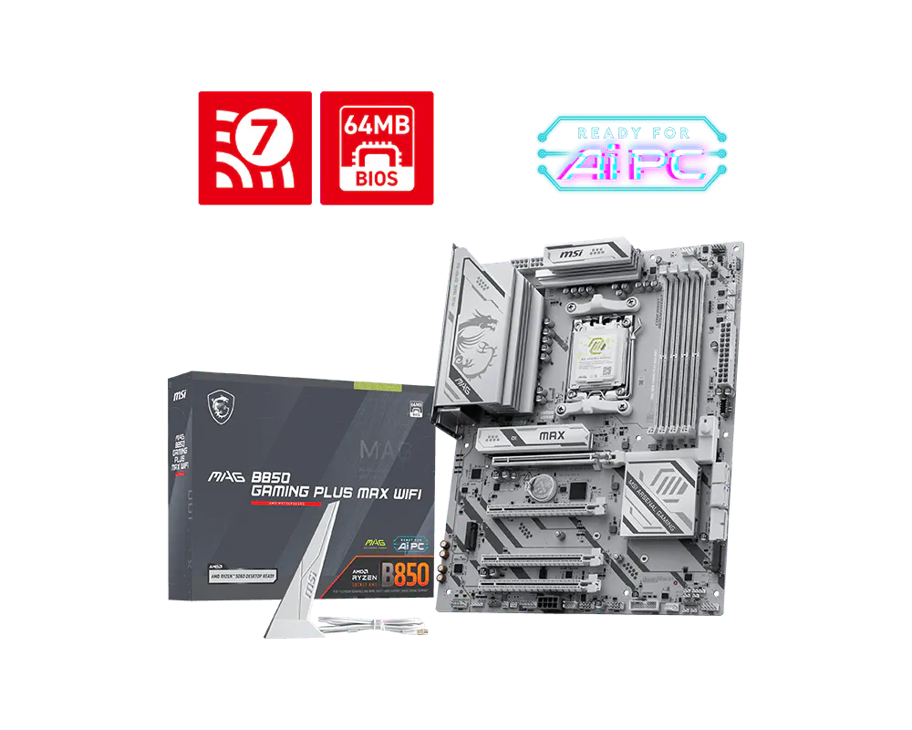 Материнская плата MSI MAG B850 GAMING PLUS MAX WIFI AM5 B850 4xDDR5 4xSATA RAID 3xM.2 1xDP ATX