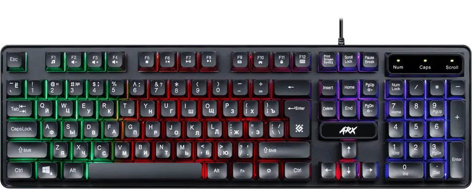 Клавиатура проводная игровая Defender Arx GK-196L, ENG/RUS, USB, радужная подсветка, НОВИНКА!